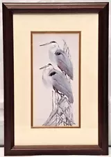 Vintage 1971 Art LaMay Signed Original Print "Blue Duo" Herons Framed 15"x10.5"