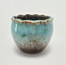 Studio Artisan Blue Brown Glazed Ceramic Small Pot Decor