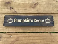 Pumpkin Carved Wooden Rustic Sign Primitive Old Antique Look