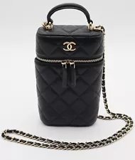 Chanel Classic Vanity Phone Holder with Handle & Chain Quilted Caviar (22P)