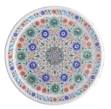 9" Marble Serving Plates with Multi-Stone Floral Inlay: Enhance Your Home Decor