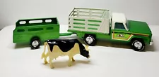 Vintage 1970’s Nylint Farms Stake Bed Truck & Trailer w/Cow Pressed Steel Green