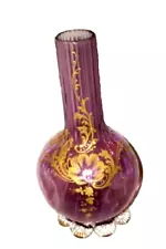 FRENCH ART NOUVEAU LEGRAS GLASS PINCHED VASE HANDBLOWN PURPLE GILT ENAMELED