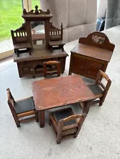 Vintage Dolls House Dresser Sideboard, Table And Chairs