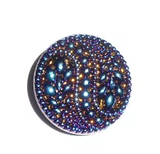 Large Czech Glass Button. Black Glass w/ Azuro Blue Finish 32mm Leaf Flower