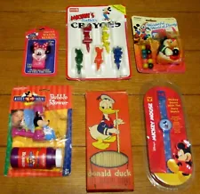 Vintage Disney Memorabilia Lot (6) W/Crayons + Straws + Gumballs + Bubble Blower