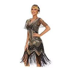 1920s Dresses for Women Flapper Dress Gatsby Dresses for 8-10 Black and Gold