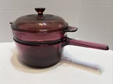 Pyrex Corning Vision Ware Cranberry Double Boiler USA V-20-B / 1.5L / V-1.5-B