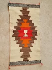 Vintage Navajo Handwoven Native American Indian Rug Wool Blanket Carpet 18"X 34"