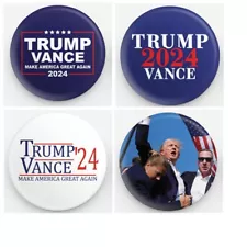 Set of 4 Donald Trump JD Vance For President 2024 Campaign Buttons Pins