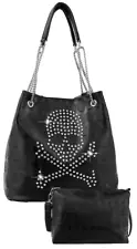 Women's Rhinestone Skull & Crossbones Studded Design Tote Bag Shoulder Handbag