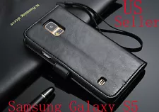 SALE Deluxe PU Leather Wallet Case Folio Flip Cover For Samsung Galaxy S5 I9600