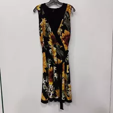 White House Black Market Women's Sleeveless Front Tie Sunflower Print Dress Sz 8