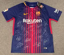 FC Barcelona 2017-18 Team Signed Jersey Lionel Messi Suarez Nike Football Soccer