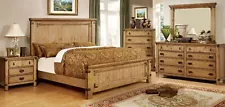 ON SALE - 5pcs Farmhouse Natural Oak Finish Queen King Bedroom Set Furniture DAA