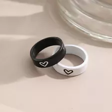 Cute contrasting black and white love couple ring 2-piece set