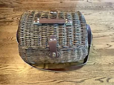 Vintage Wicker Picnic Basket With Hinged Double Top and Sturdy Handle