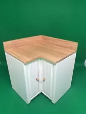 Miniature Dollhouse Corner Kitchen Cabinet 2 Doors White & Natural Wood 1:12