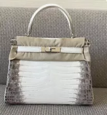 HERMES 32 BLANC HIMALAYAN KELLY HIMALAYA WHITE CROCODILE BAG BIRKIN HANDBAG