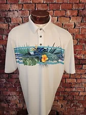 Straight Down Men's XL White Orange Blue Hawaiian Design Polo Shirtðº