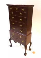 BESPAQ "VERY RARE" LARGE DOLL SIZED HIGHBOY DRESSER W/MAHOGANY FINISH 10 5/8"