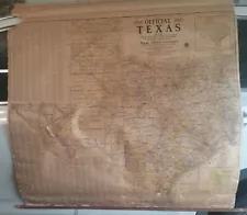 Orig. 1930 Pull-Down Roller Texas Map National Map Co 50 x 50” Paper on Canvas