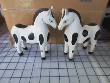 Lot of 2 Wood Horse Figurine Folk Art Barnyard Toy Wooden Figure