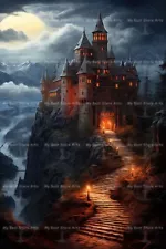 Dracula Castle Fine Art Print, Gothic Wall Art Dark Castle Painting, Vampire Art