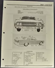 1961 Lincoln Continental Crash Parts Sheets Sedan Convertible Excellent Original