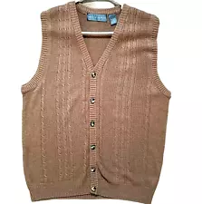 brown Grandpa Sweater Vest cable knit cotton blend soft lightweight L Oscar