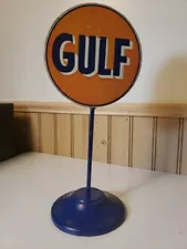 Rare GULF ® Oil & Gas - Steel Stand Up Advertising Sign - 11" Tall - New