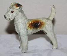 Vintage Cast Metal Wire Haired Fox Terrier Hand Painted Dog Figurine