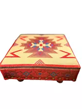 NEW Southwest Tapestry Footstool Ottoman with Wooden Legs 12" Square