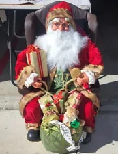 31" Santa Claus Sitting in Wing Chair Holiday Christmas Display presents toys