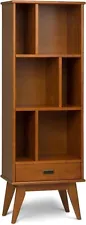 Solid Hardwood 22" Mid Century Modern Display Bookcase Storage Unit W/Drawer New