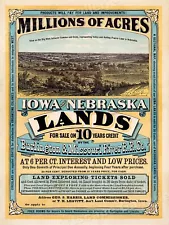 1872 Land for Sale Iowa & Nebraska Pioneer Land Rush Poster - 18x24