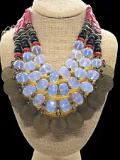 Gorgeous Rare Masha Archer Opalite , Coral Coin Necklace