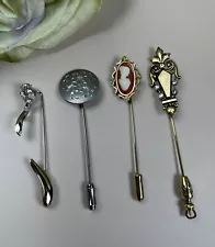 vintage stick hat pins for women Lot Of 4 Rose Cameo Gold Silver Tone 1 Signed