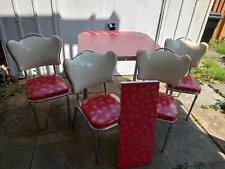 Vintage Formica Chrome Dinette Dining Kitchen Table red atomic starburst 4 chair