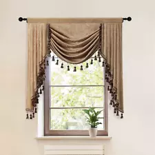 ELKCA Thick Double-Sided Chenille Swag Waterfall Valance for Bedroom Luxury Wind