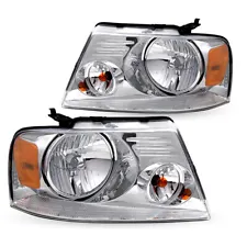 Fit For 2004-2008 Ford F150 F-150 Chrome Amber Headlights Assembly Headlamps Set