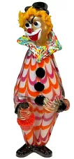 HUGE HEAVY Murano Glass Clown - 23.5 in Tall 17 Lbs - Colorful Holding Bottle