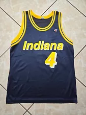 Vintage Champion Travis Best Indiana Pacers #4 Blue Basketball Jersey Mens Large