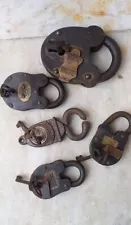 Antique Old Design Padlocks functional Iron Pad Locks Lots Of 6 unit