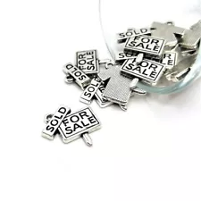 1, 4, 20 or 50 BULK pcs Silver For Sale Sign Realtor Charms -US Seller- AS1199