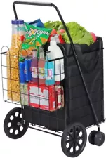 Folding Grocery Basket Cart Shopping Wheels Large Metal Utility Laundry