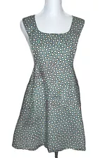 Women's Pinafore Apron Reversible Cotton Polka Dots Flowers Size Med Blue Brown