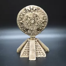 Handcrafted Mayan Aztec Calendar on Top of Pyramid - Made of Resin - 6" Tall