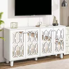 FUNIDEE Mirror Hollow-Carved TV Stand for TVs Up to 70'' Console Buffet Cabinet