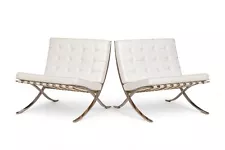 Mid Century White Barcelona Chairs by Mies van der Rohe for Knoll